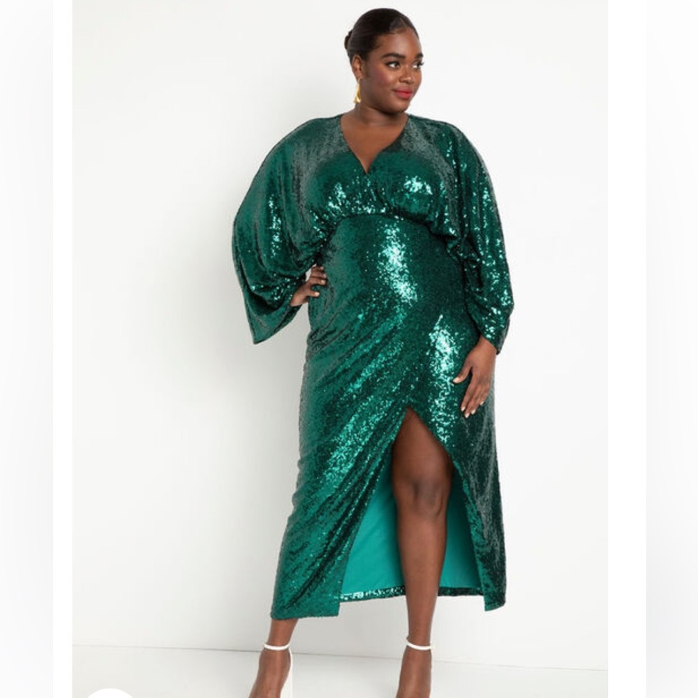 Eloquii Emerald Dolman Sleeve Sequin Dress